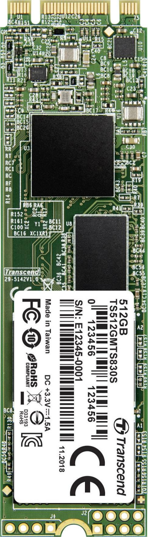 SSD накопитель TRANSCEND MTS830S 512GB M.2 SATA 3D TLC (TS512GMTS830S)